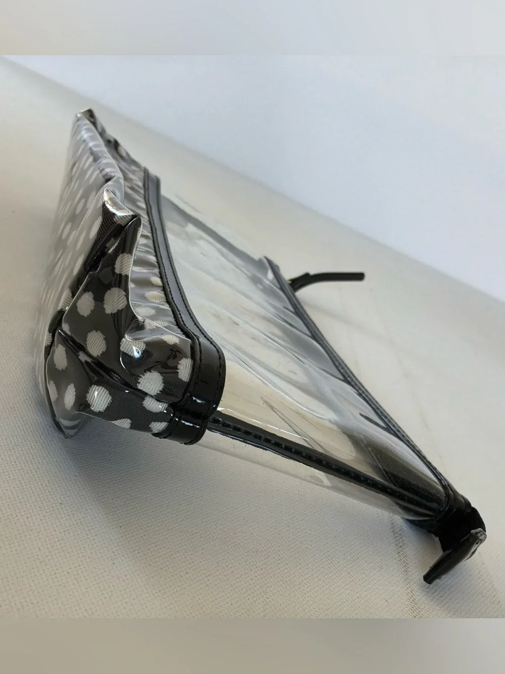 Kate Spade New York Black White Polka Dot Clear Vinyl Cosmetic Travel Makeup Bag